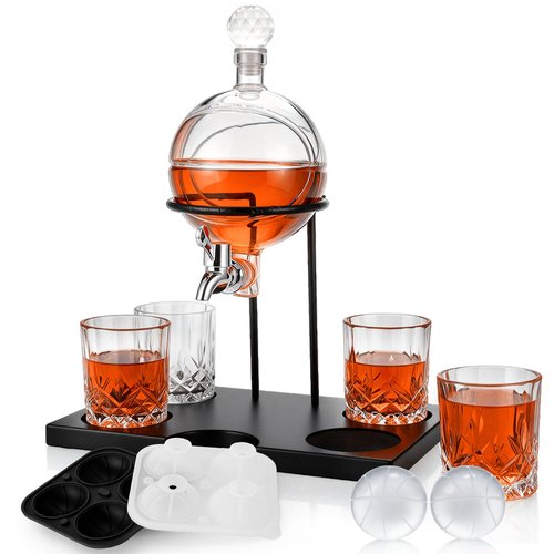 1000ml Basketball Whiskey Decanter Set for Men, with 4 Glasses, 2" Silicone Basketball 3D Ice Cube Mold, Tequila Liquor Bourbon Scotch Dispenser Gift for Dad Husband Boyfriend Birthday Valentine Gift