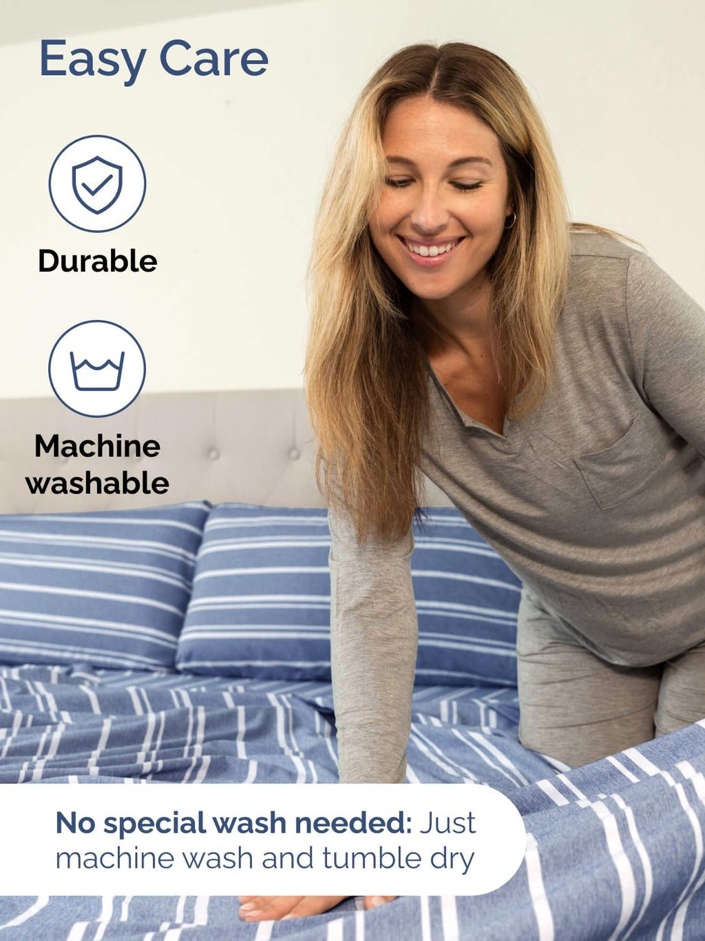 Skiennix Extra Deep Cal King Sheet Set | 6-Piece Breathable Cooling Bedding - Soft, Wrinkle-Free, Blue Stripes