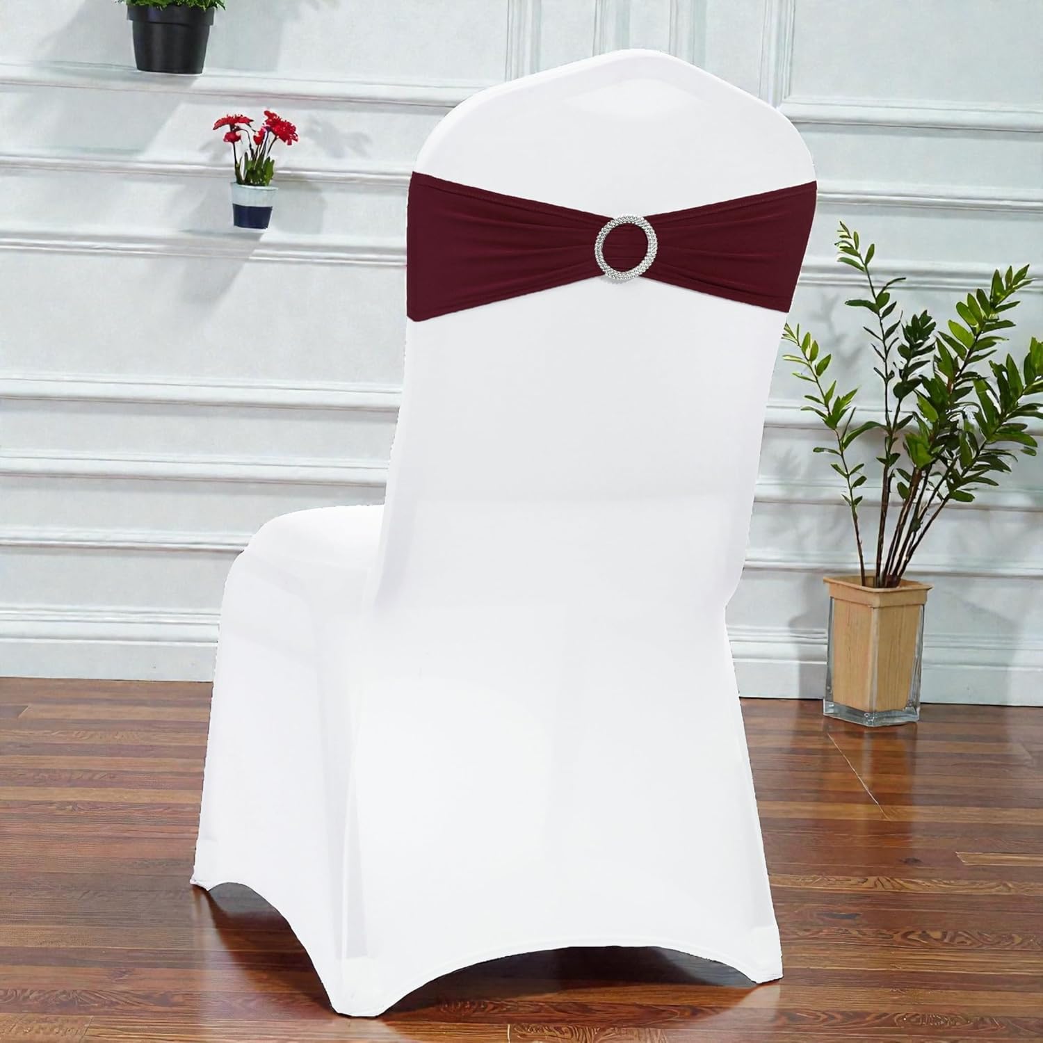 MDS Spandex Chair Sashes - Universal Fit Elastic Stretch Bows with Buckle Slider | 250 Pack - Burgundy