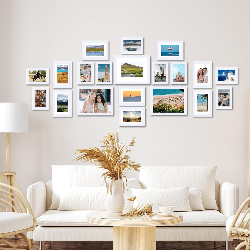 Regine Switzerland Picture Frames Collage Set - 20 Packs for Wall Decor & Tabletop Display | Multi-Sized White Frames