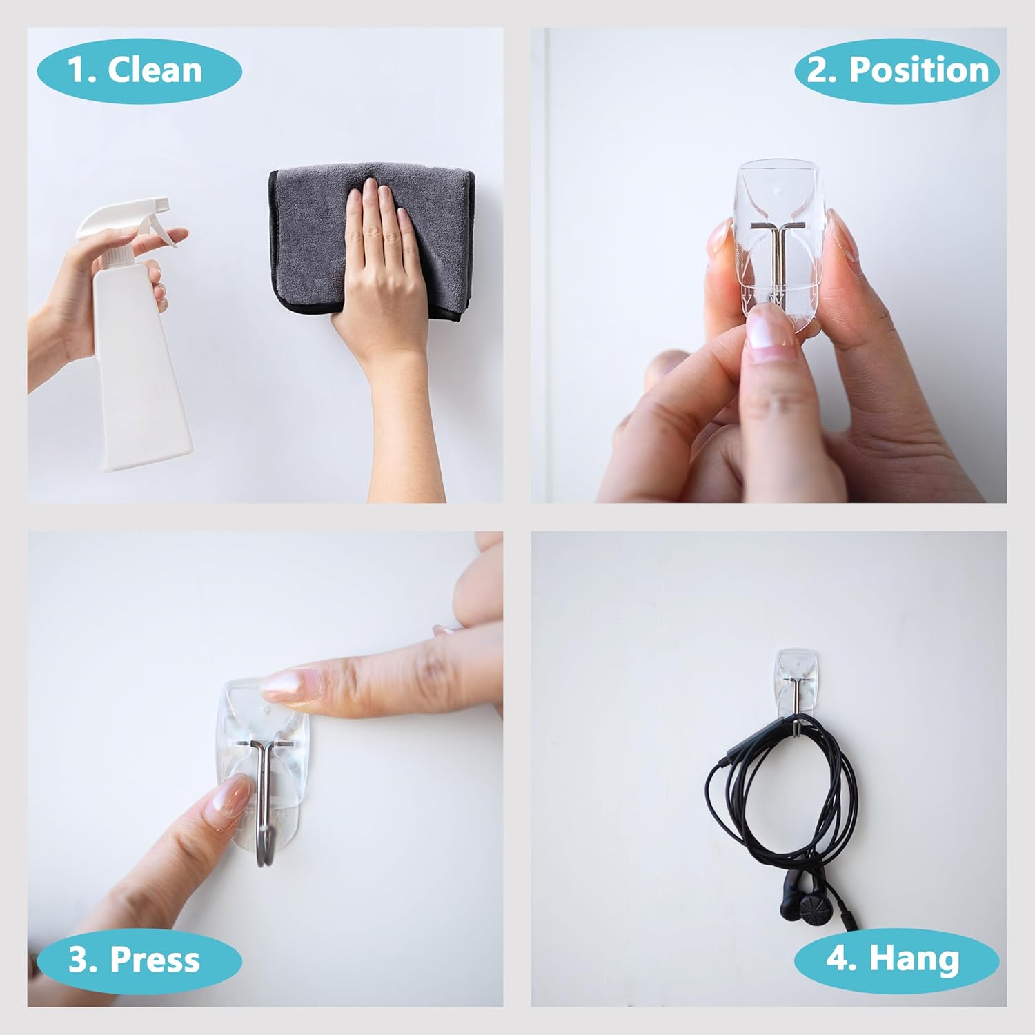 MOVELYST Heavy-Duty Clear Wire Hanger Hooks - 15 Small Hooks with 30 Removable Adhesive Strips
