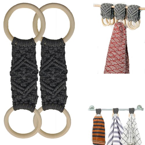 YVPSI 2 Pcs Kitchen Dish Towel Holder with Loop Crochet Hanging Towel Holder Ring Towel Hanger Loop Ring for Kitchen Bathro (Grey)