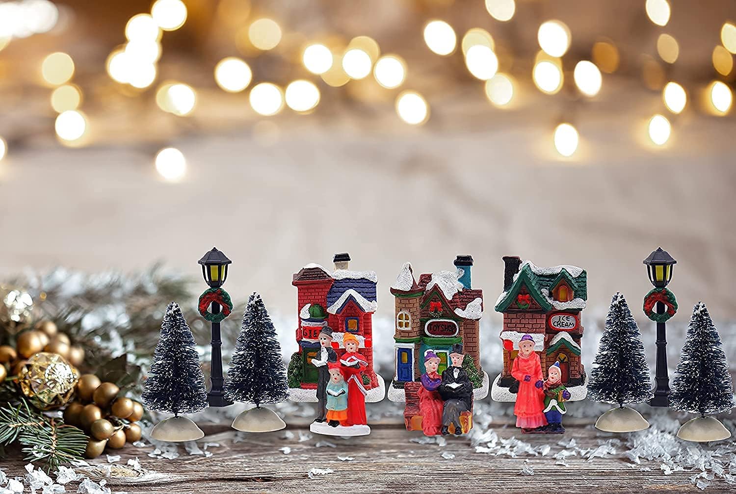 Resin Christmas Village Set - Charming Figurines, Houses & Accessories for Festive Indoor Decor