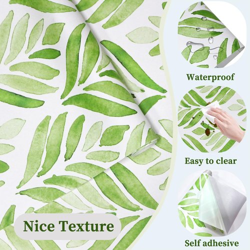 HAOKHOME Drawer Shelf and Cabinet Liner, Self-Adhesive Dresser Drawer Liners, Peel and Stick Liner Paper Kitchen Cabinets and Cupboard, Bathroom Drawers, Green White 17.3" W x 78" L