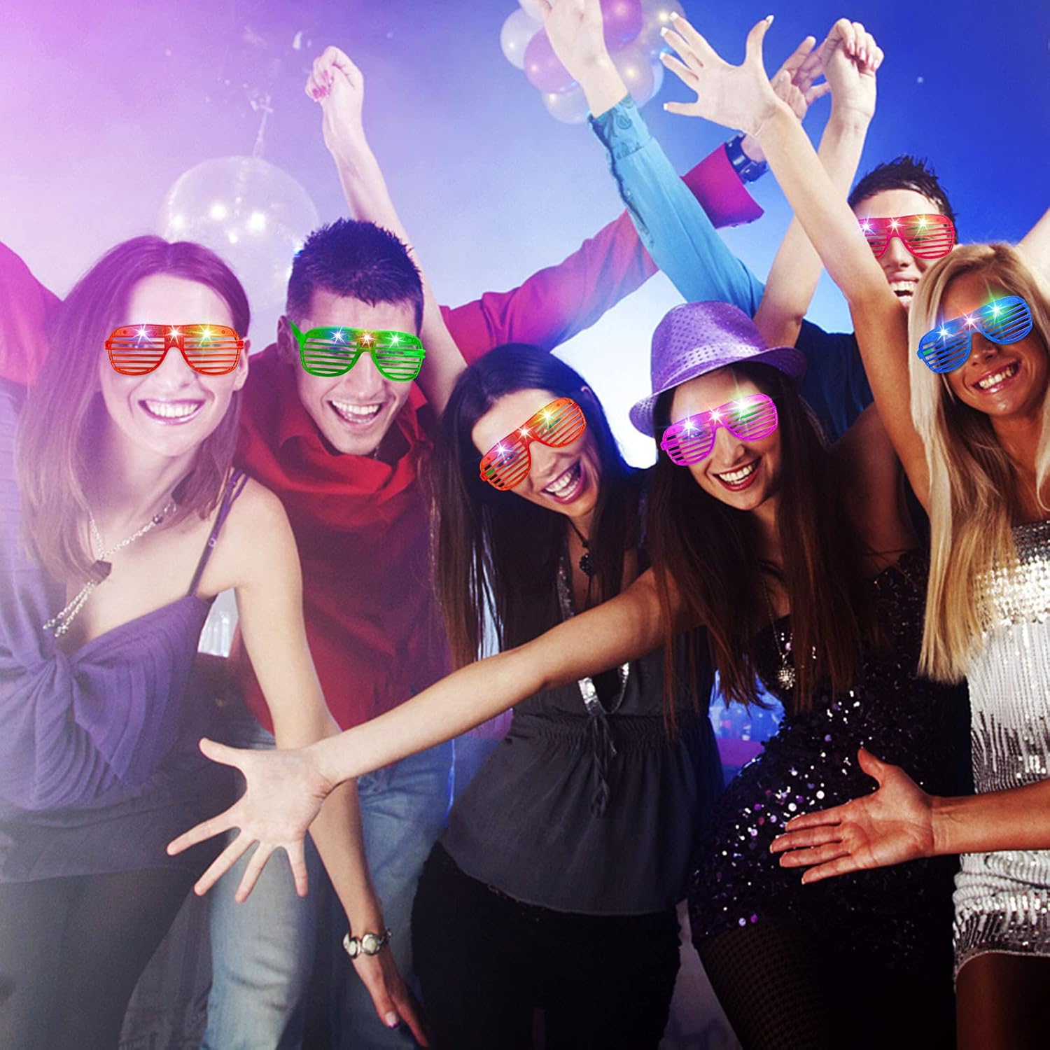 SHQDD LED Glasses - 64 Pack Light-Up Neon Sunglasses in 5 Colors | Glow in the Dark Party Accessories for All Ages