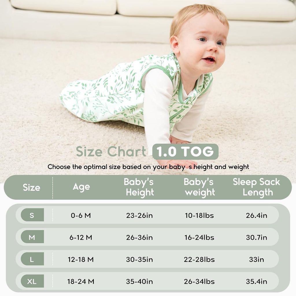 Yoofoss Baby Sleep Sack | 100% Organic Cotton Wearable Blanket for Infants 6-12 Months - 2 Pack, TOG 1.0