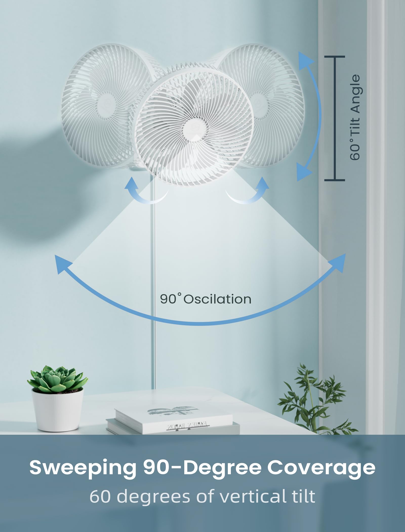 10 Inch Quiet Wall Mount Oscillating Fan with Remote & Timer, 4-Speed Portable Air Circulator for RV Indoor Use, Adjustable Tilt with 5.9ft Adapter, 90° Cooling for Home Office Bedroom Bathroom