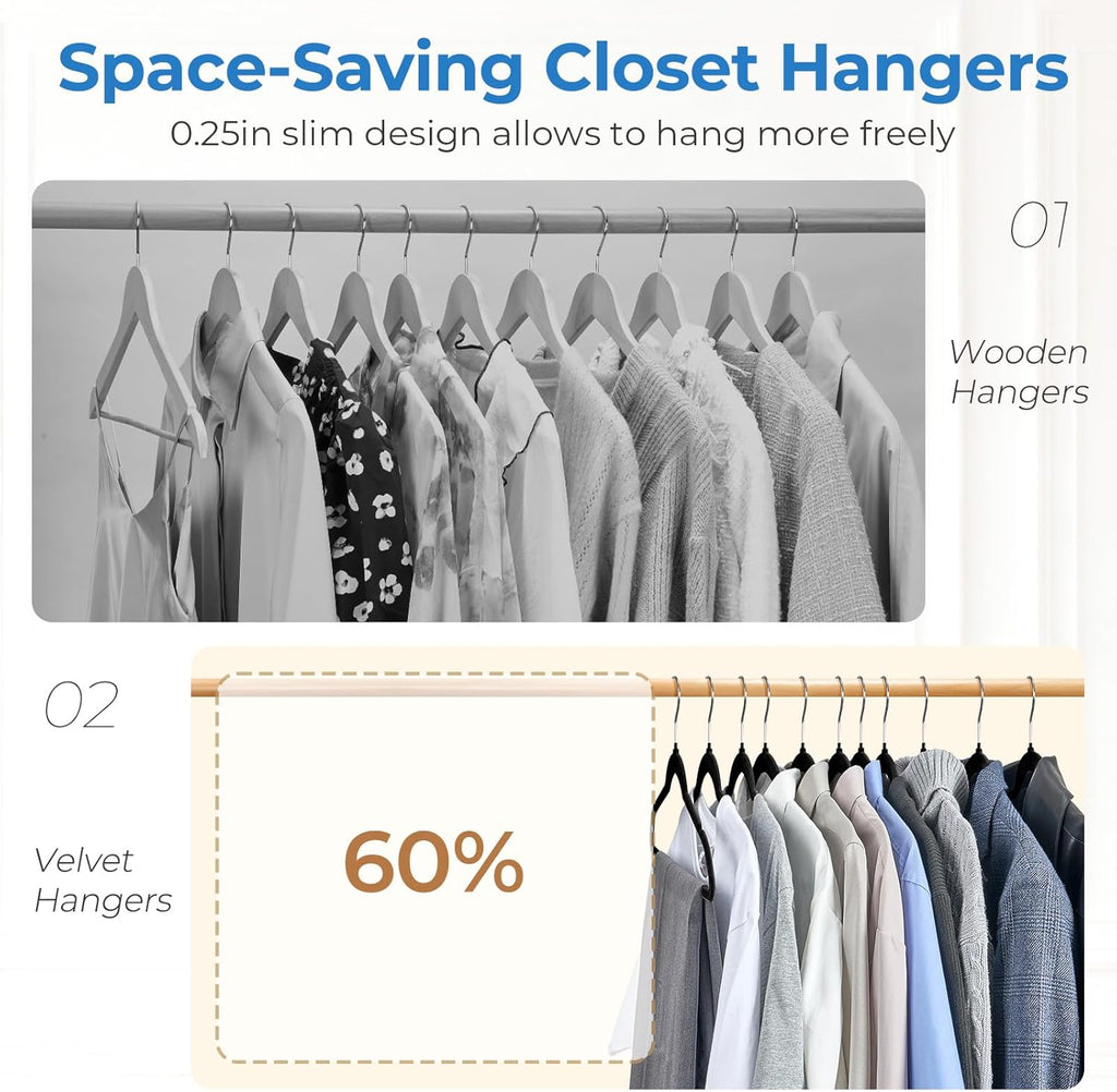 Smartor Black Velvet Hangers - 50 Pack Non-Slip Clothes Hangers with Shoulder Notches | Premium Slim Space-Saving Design