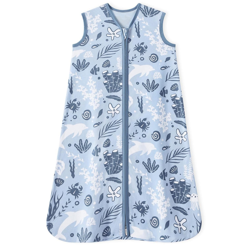 Unnivoll Baby Sleep Sack - 100% Cotton Lightweight Wearable Blanket | 0-6 Months, Blue Dolphin, 0.5 TOG