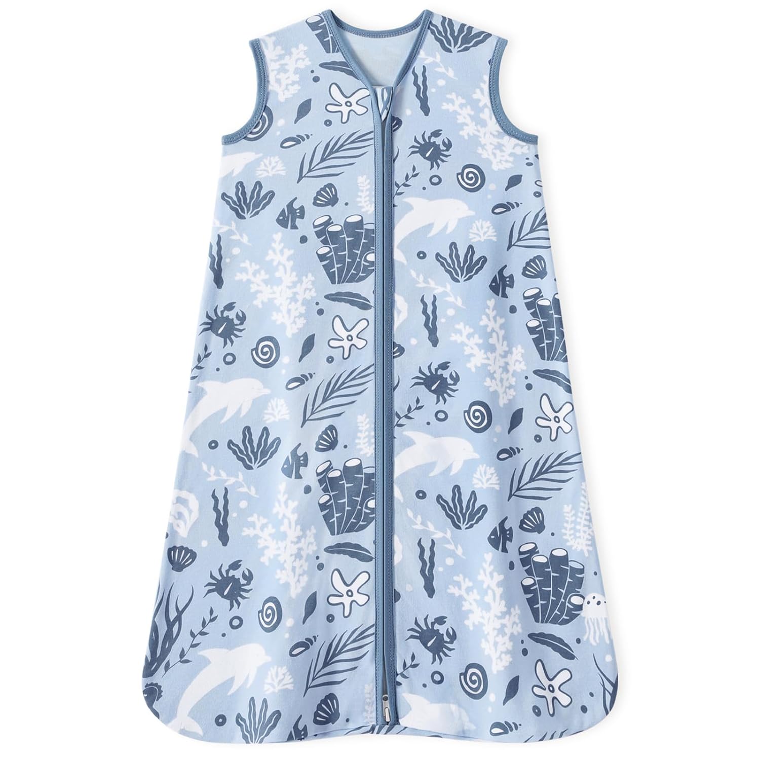 Unnivoll Baby Sleep Sack - 100% Cotton Lightweight Wearable Blanket | 0-6 Months, Blue Dolphin, 0.5 TOG