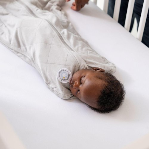 Dreamland Baby Viscose Swaddle Blanket (0-6 Months). 1.0 TOG Ultra Soft Swaddle Blanket w/Built in Band. 95% Viscose, 5% Spandex (White with Grey Stars). Mom-Owned US Business, Premium Materials