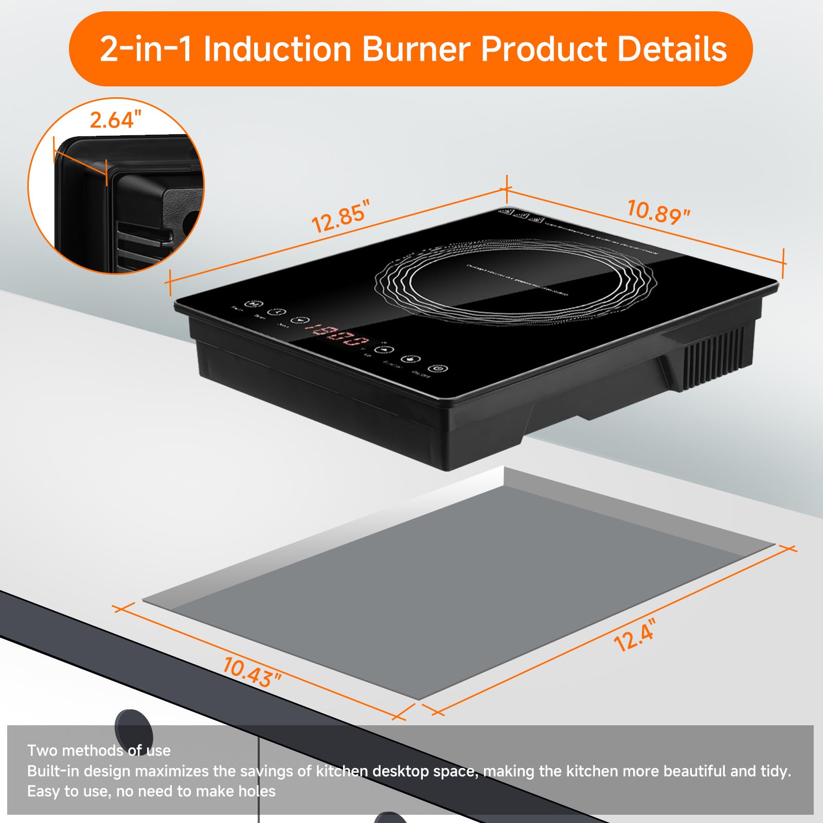 Portable Induction Burner, 1800W, Large 8” Heating Coi, Hot Plate Countertop Burner with Touch Panel, Power & Temp Adjustable, Hot Plate Cooker with 4-Hour Timerl