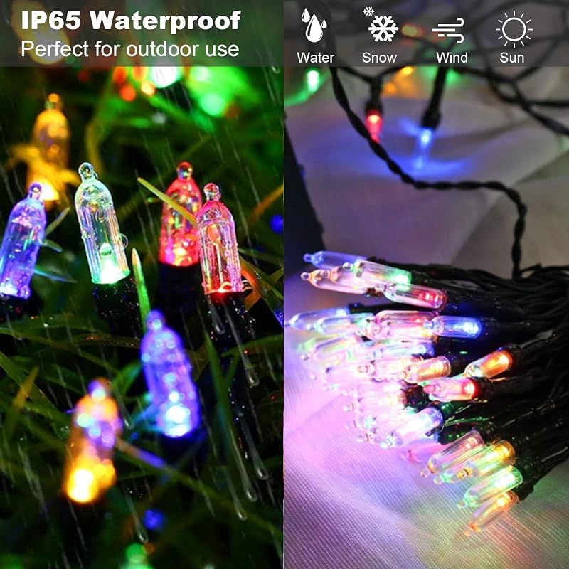 20ft Battery Powered Outdoor String Lights with Remote Timer, IP65 Waterproof, Multicolor LEDs (Variation: Multicolor+4)