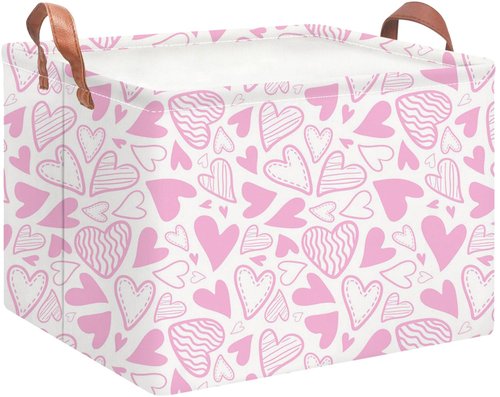 NTAOHAMPER Rectangular Pink Basket Empty, Fabric Storage Basket with Handles, Books Box,Lovely Storage Bin,Room Decor,Gift Basket for Girls(Pink Heart)