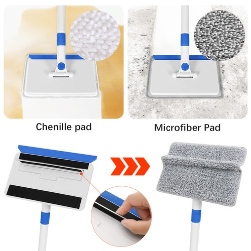 Baseboard Cleaner Tool with Handle, Wall Cleaner with Extendable Long Handle ,Door Frame Cleaning Tool Including 4 Reusable Cleaning Pads. Quick Clean Baseboard Cleaning, Ceiling and Wall.
