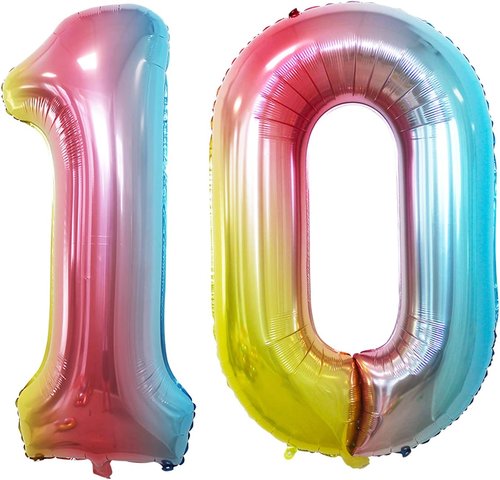 GOER Jumbo Number 10 Balloons - 42 Inch Rainbow Foil Helium Balloons for 10th Birthday & Anniversary
