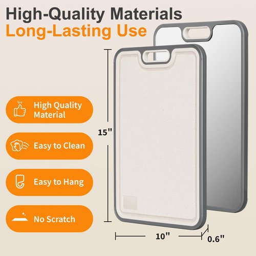 Infumm Titanium cutting boards for Kitchen,2-in-1 Double Sided Food Grade,Pure Titanium and Wheat Straw PP, Double Chopping Boards for Meat and Fruits Easy to Clean Size 15’’x10’’