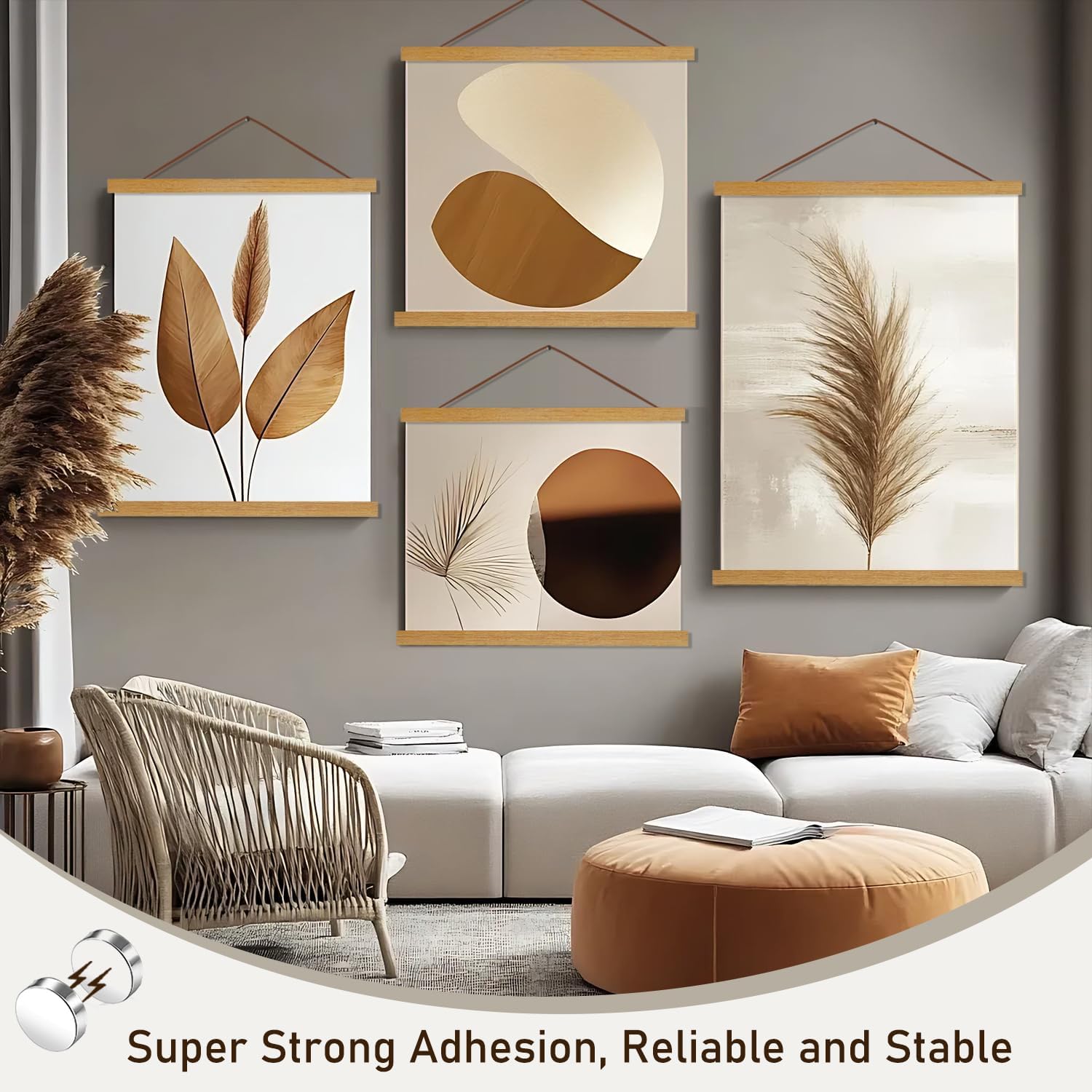 Artmag Magnetic Poster Hanger Frame - Light Wood Design for 24x36, 24x32, 24x18 Canvas Prints | Teak Wood Finish