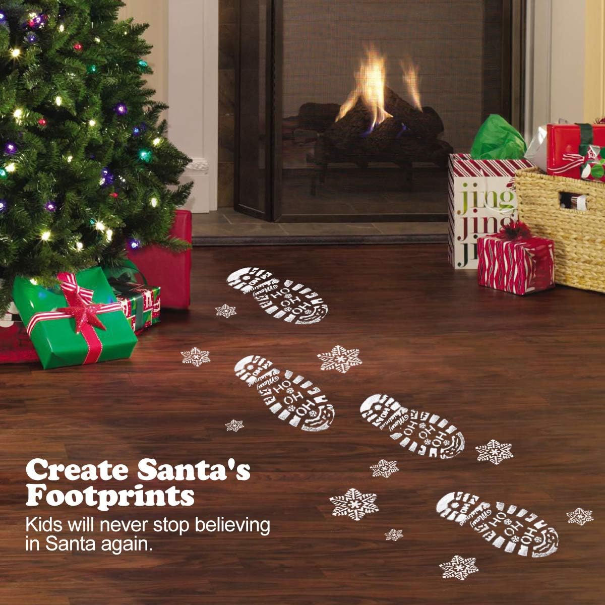 Mocoosy Christmas Stencils - 6 PCS Reusable Santa Footprints & Snowflake Templates for Holiday Crafts