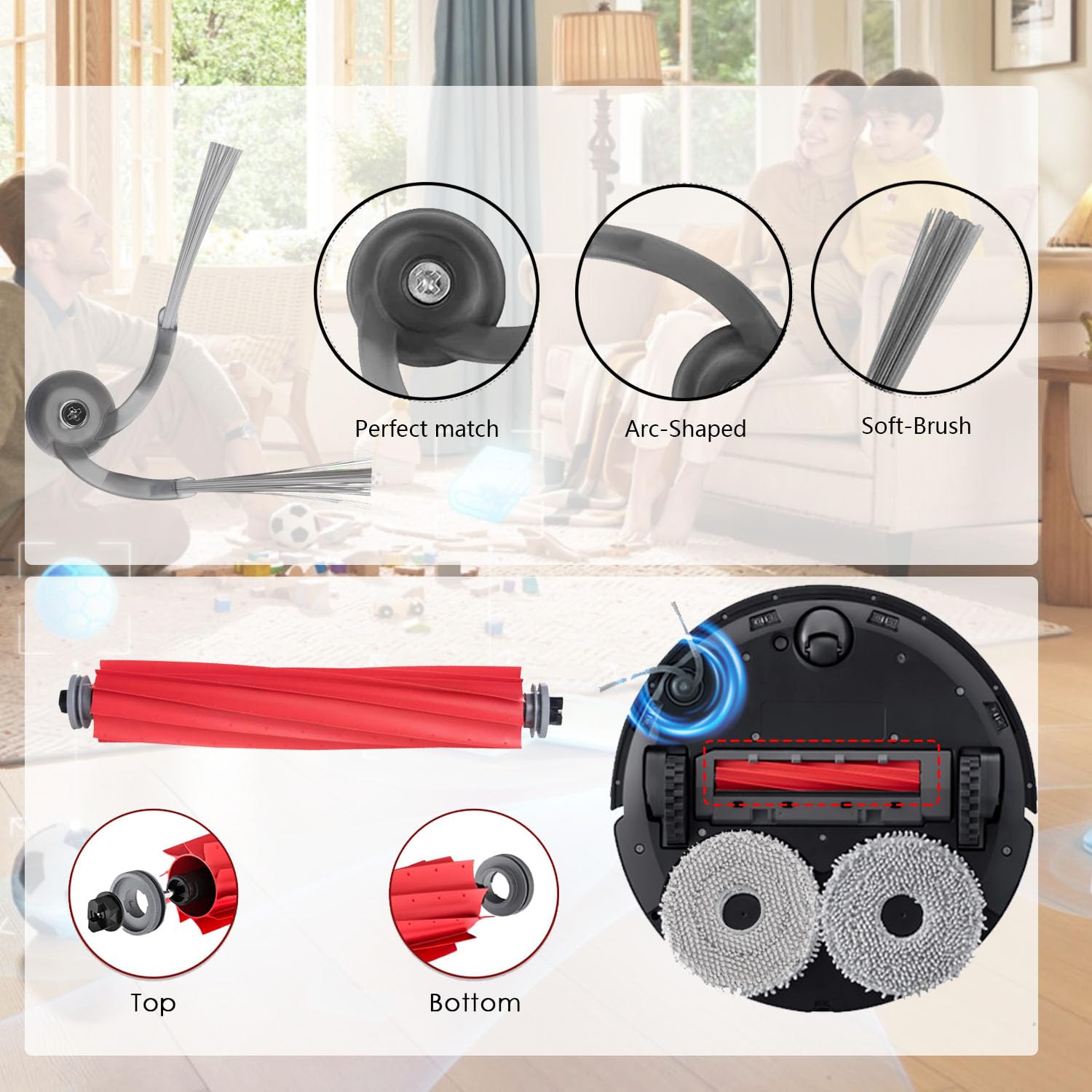 Roborock Accessories Replacement Kit Compatible with QV 35A 35S Qrevo S Pro Robot Vacuum Cleaner, 2 Main Brush Roller, 4 Hepa Filters, 4 Mop Pads, 6 Side Brushes, 4 Dust Bags, 2 Tool