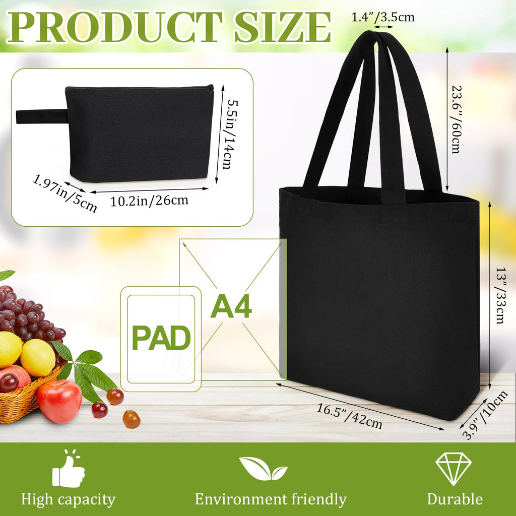 Silkfly 30 Pcs Tote Bag with Zipper, Cotton Canvas Makeup Bag Kitchen Reusable Grocery Pouch Blank Canvas Totes with Handles (16.5 x 3.9 x 13 in,Black)