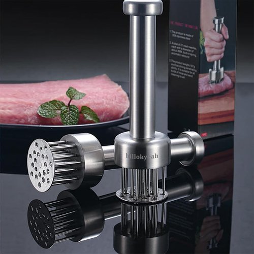 hillokyeah Meat Tenderizer Tool, with 21 Needles Retractable Safety Guard, 304 Stainless Steel,for Tenderizing Beef,Steak, Chicken, Turkey, Dishwasher Safe