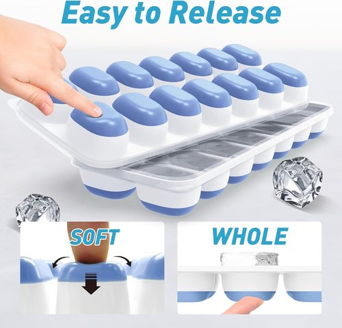 ChefAide Ice Cube Tray - Durable Stackable Design with Removable Lids | 4 Packs, 56 Cubes for Easy Release