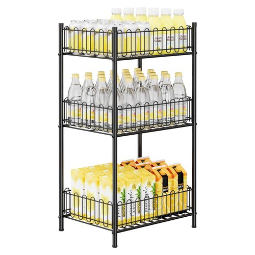 OYEAL Water Bottle Holder Rack 3 Tier Soda Drink Organizer Vertical Metal Food Storage Shelf for Kitchen Countertop Pantry, Can Storage Organizer for Pantry