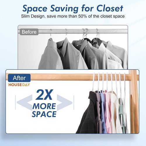 HOUSE DAY Plastic Hangers - 16 Pack Non-Slip Durable Adult Clothes Hangers in White | Space-Saving Design with Shoulder Grooves