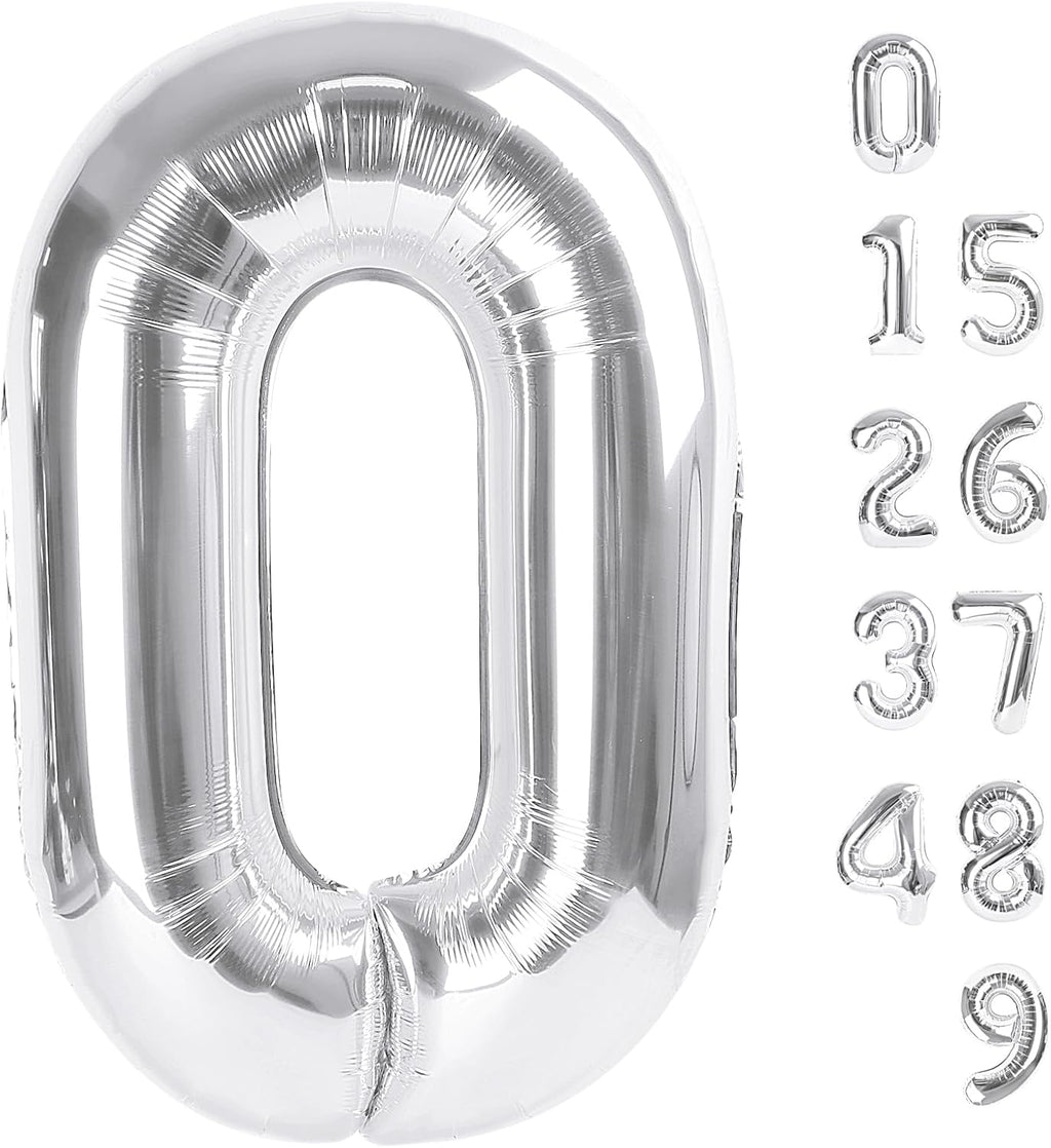 Number 0 Balloons - 40 Inch Silver Number Balloons for Birthday, Wedding, Baby Shower Decor