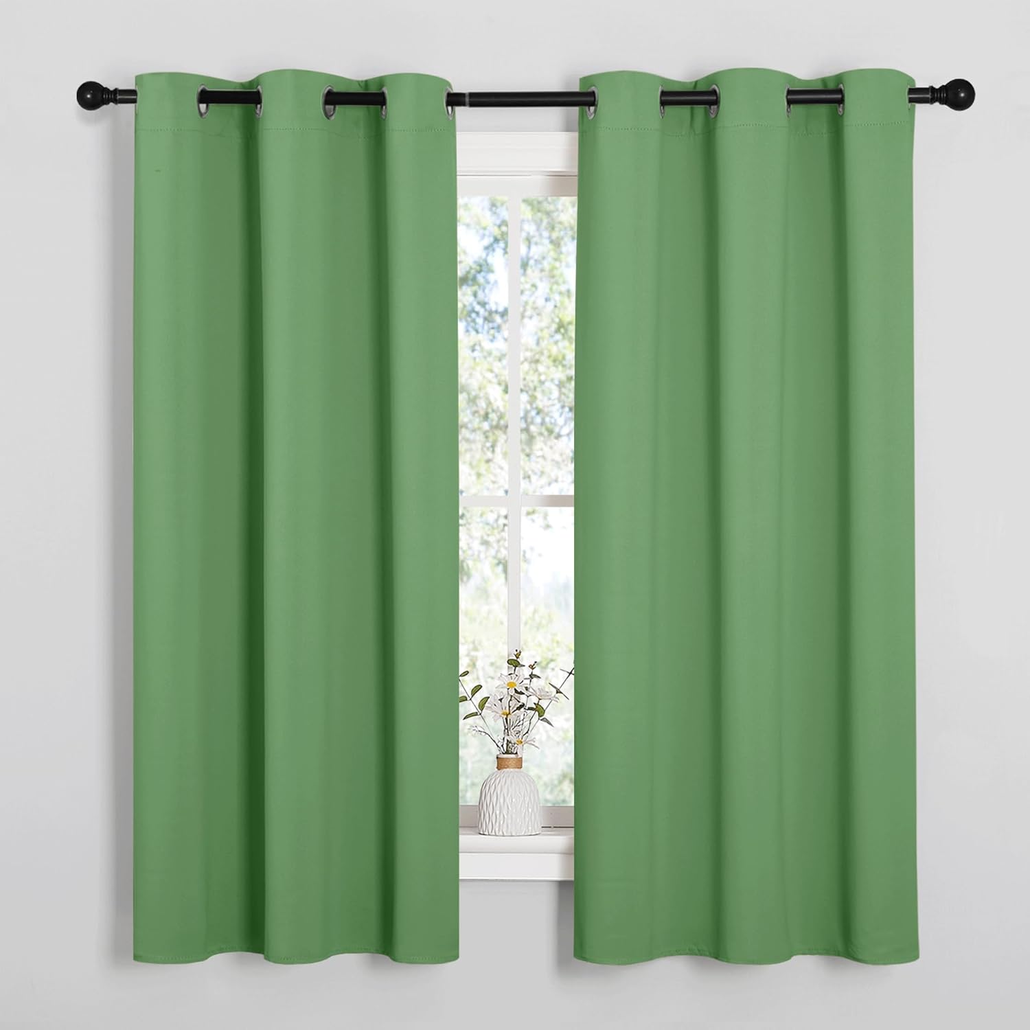 NICETOWN Room Darkening Curtains - 63" Long Thermal Insulated Blackout Drapes | Forest Green, Set of 2