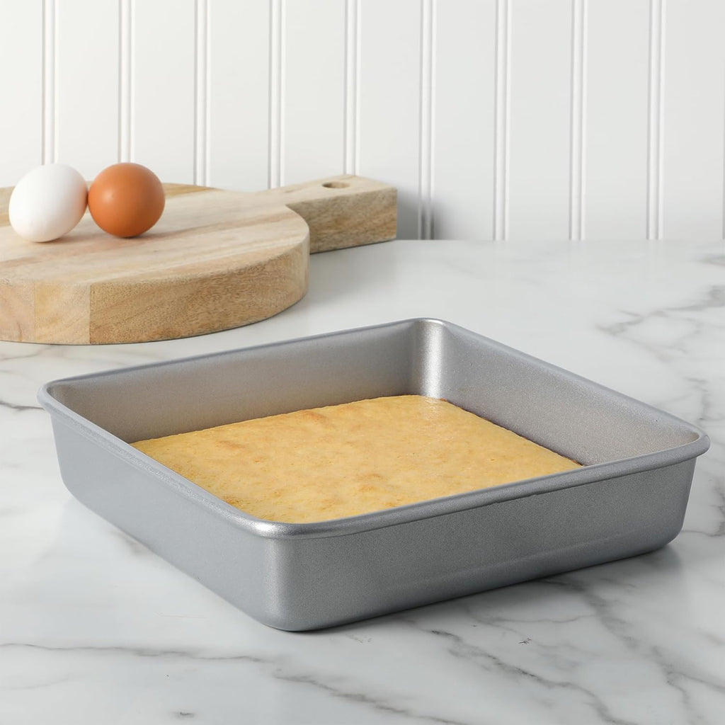Martha Stewart Gallen 9-Inch Square Nonstick Cake Pan - Durable Carbon Steel Bakeware for Desserts