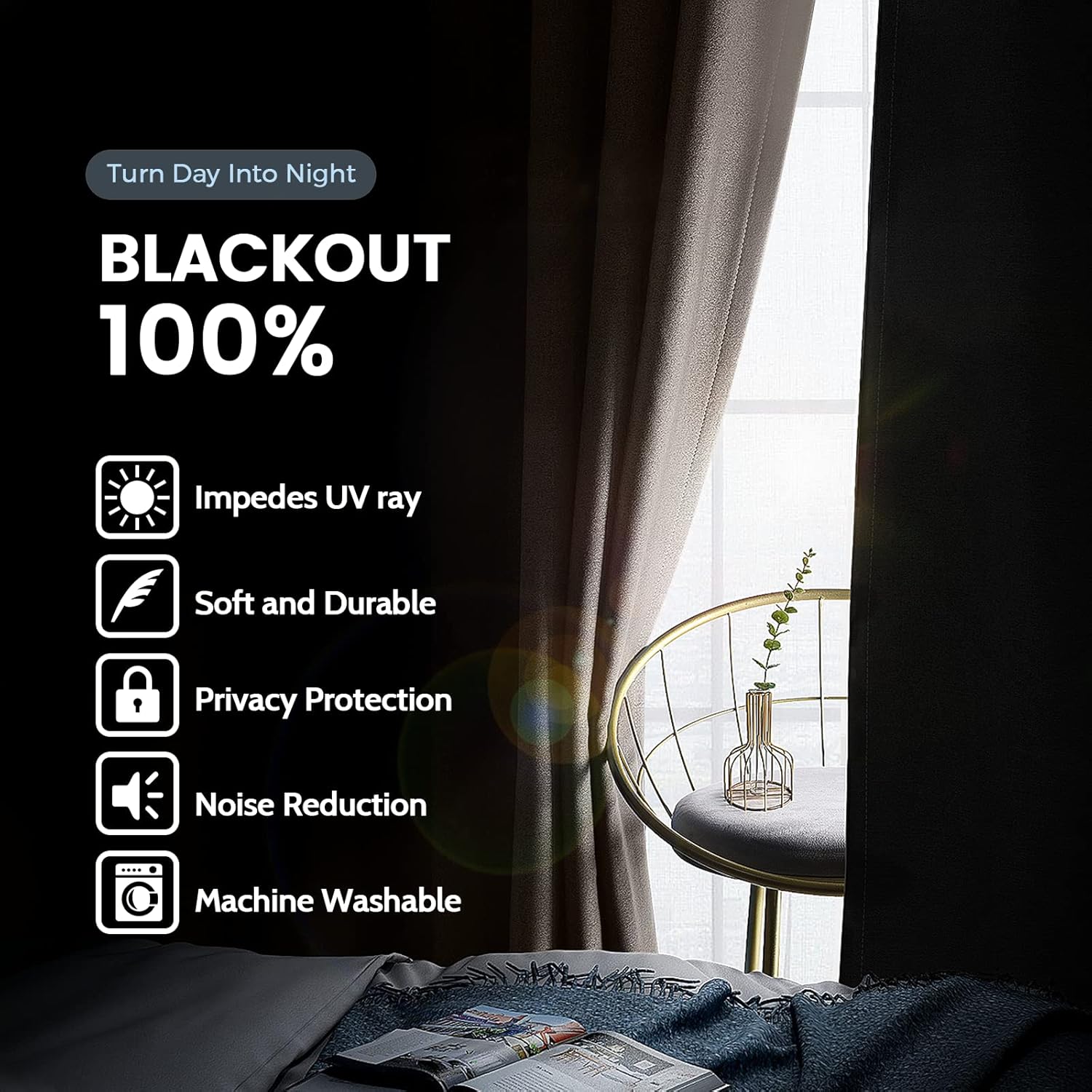 SimpleHome 100% Blackout Curtains - Thermal Insulated Grommet Drapes for Bedroom & Living Room | Cream, 42 x 63 Inch, 2 Panels