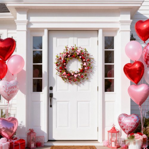 idyllic 22 Inch Valentine Green Leaf Heart-Shaped Berry Wreath, Pink Red Heart Berry Decor for Front Door Mantel Table Window Wall Wedding Porch Indoor Dinner Gift