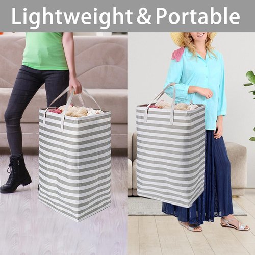 BOOMIBOO Large Waterproof Laundry Basket - 2-Pack Collapsible Hamper with Easy Carry Handles | Grey, 75L