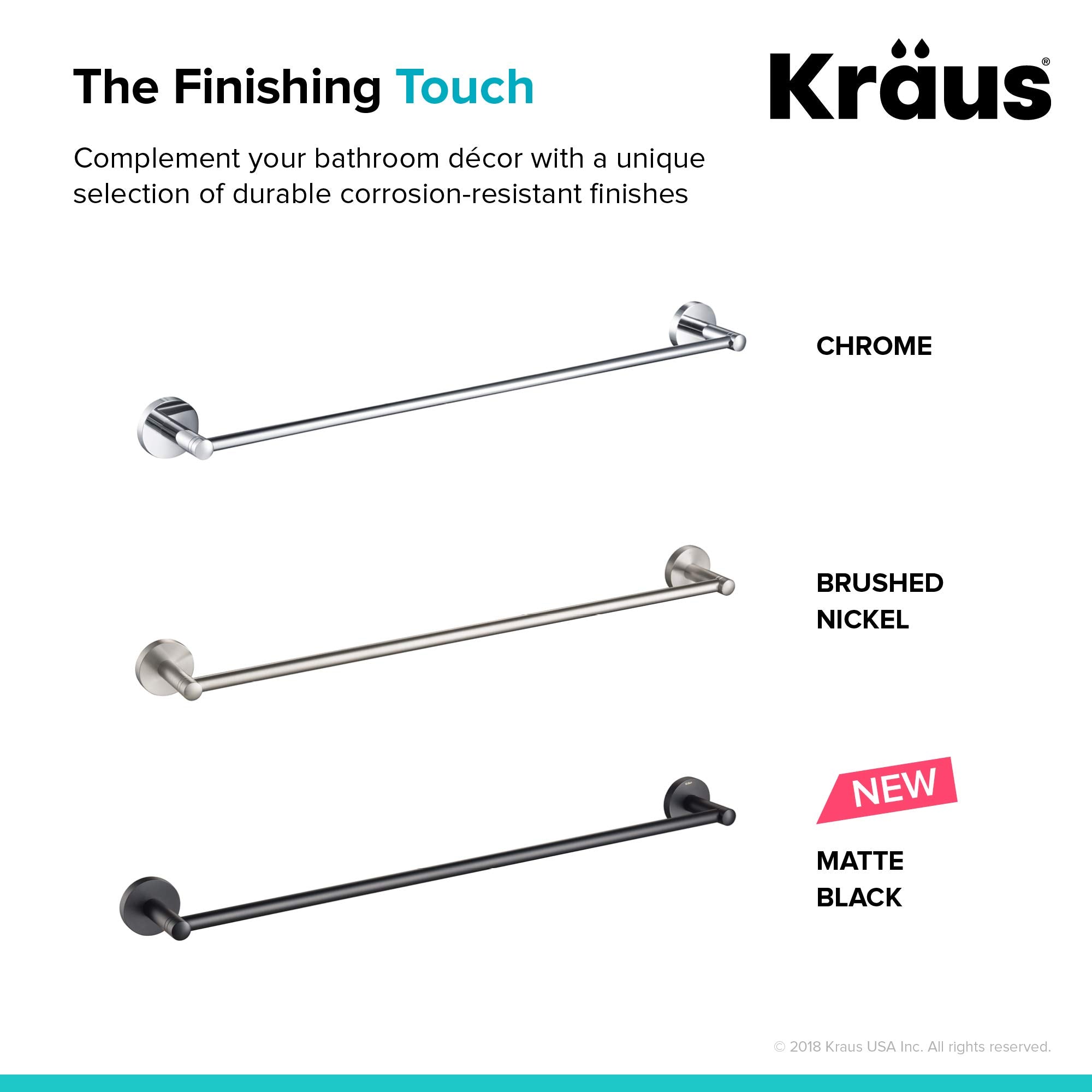 KRAUS Elie 24-inch Bathroom Towel Bar, Matte Black Finish, KEA-18837MB
