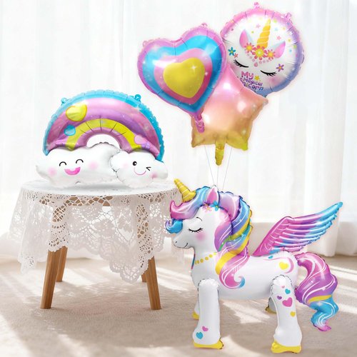 8Pcs Unicorn 4th Birthday Party Decorations for Girls,26Inch Large Unicorn Balloons Self Standing,18Inch Purple Pink Star Heart Rainbow Foil Balloon for Birthday Wedding Baby Shower Supplies(Number 4)