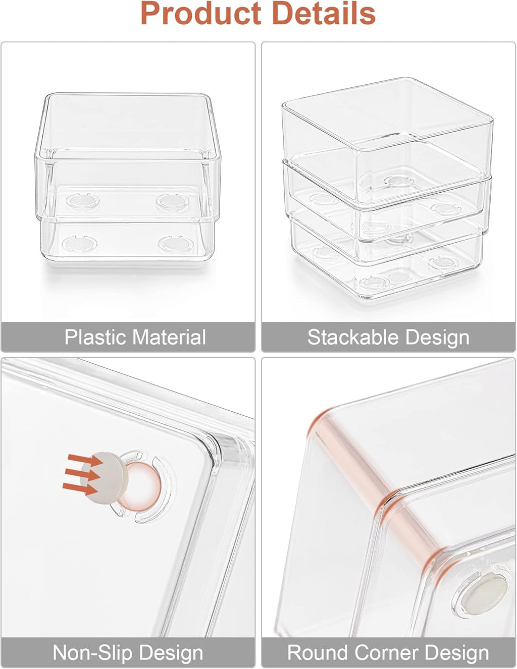 SMARTAKE 22-Piece Drawer Organizer - Non-Slip Silicone Pads | Clear Storage Trays for Makeup, Jewelry & Utensils