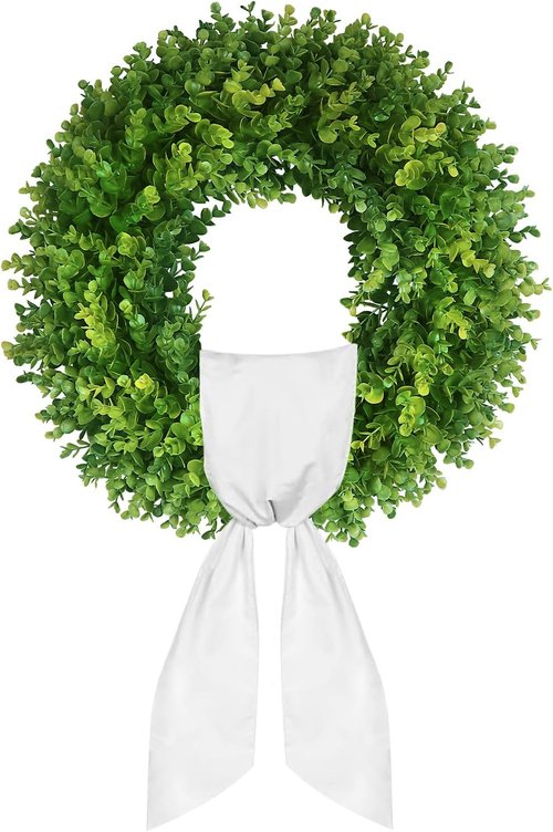 Boxwood Wreaths - 20'' Artificial Spring & Summer Decor - All Seasons for Front Door & Weddings