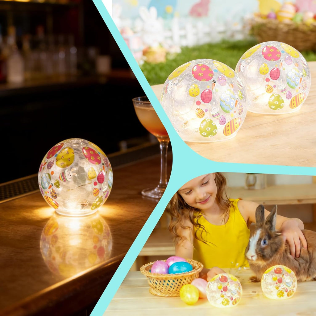 Skiennix Easter Glass Ball Lights - 3.93'' LED Bunny & Egg Decorative Table Lamps | Battery Operated Holiday Decor