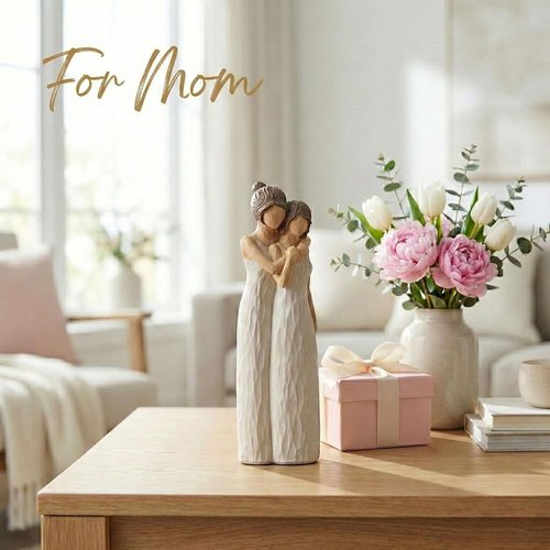 LCCCK Mother Daughter Figurines - Sentimental Hugging Sculptures | Perfect Gift for Mom, Grandma - 10.2in Cream