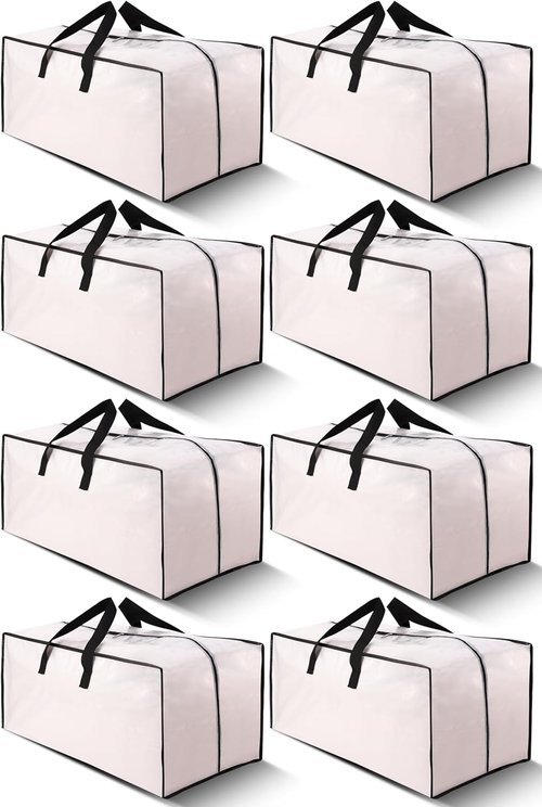 Cosy Family Heavy Duty Extra Large Moving Bags - 8 Pack with Backpack Straps & Strong Zippers | Space-Saving Storage Totes