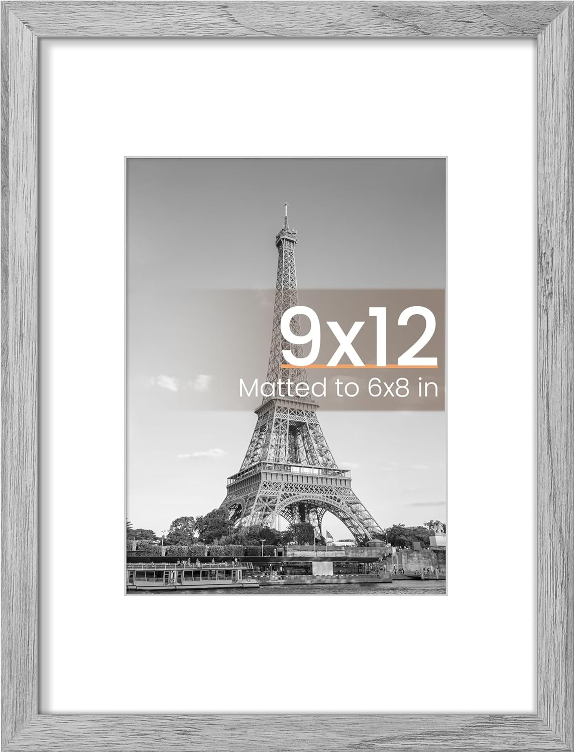 Upsimples 9x12 Picture Frame - Versatile Display for 6x8 Photos with Mat or 9x12 Without - Gray, 1 Pack