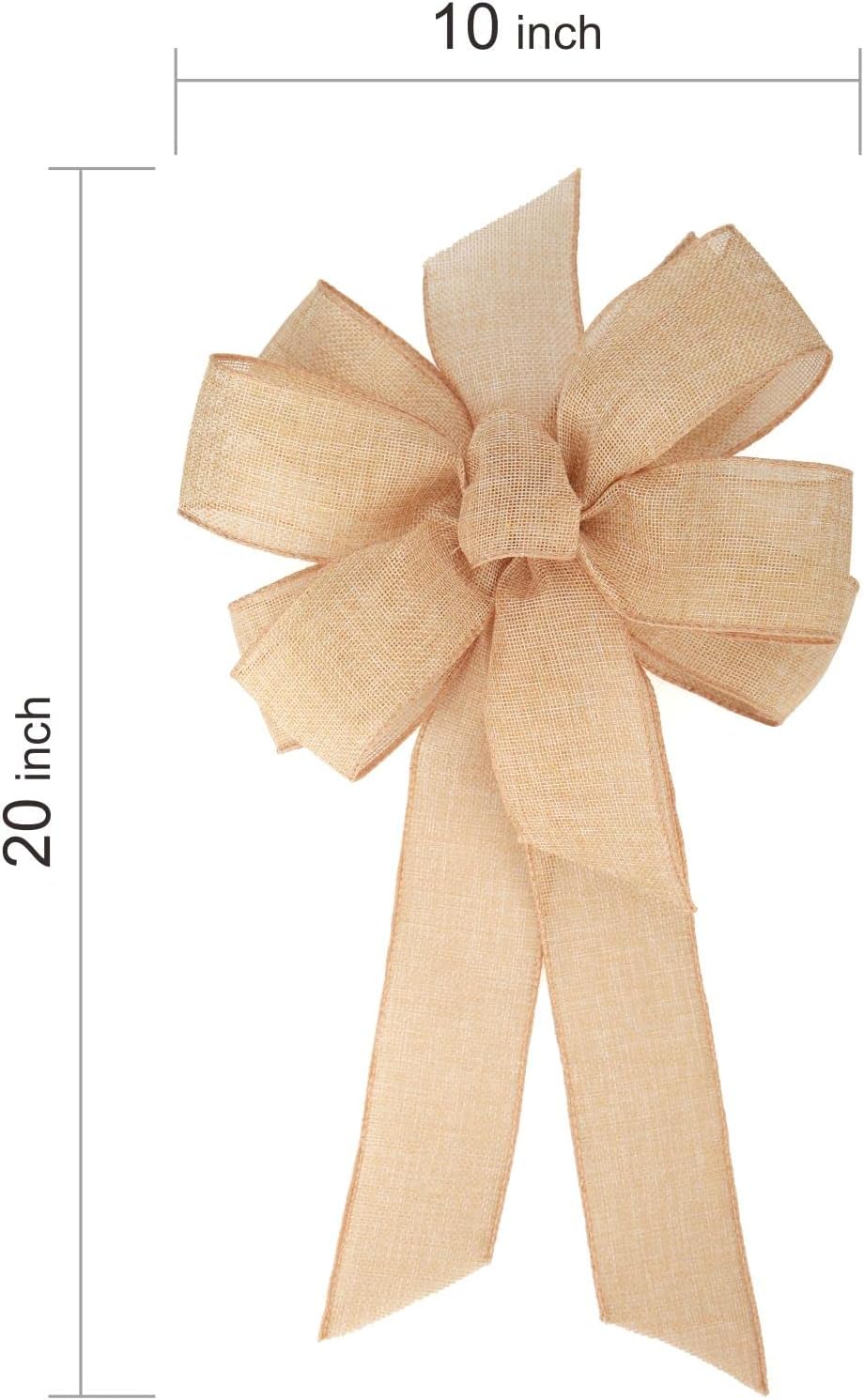 Meseey Burlap Ribbon - 10 x 20 Inch Big Bow for Rustic Wreaths & Party Decorations | Natural Jute