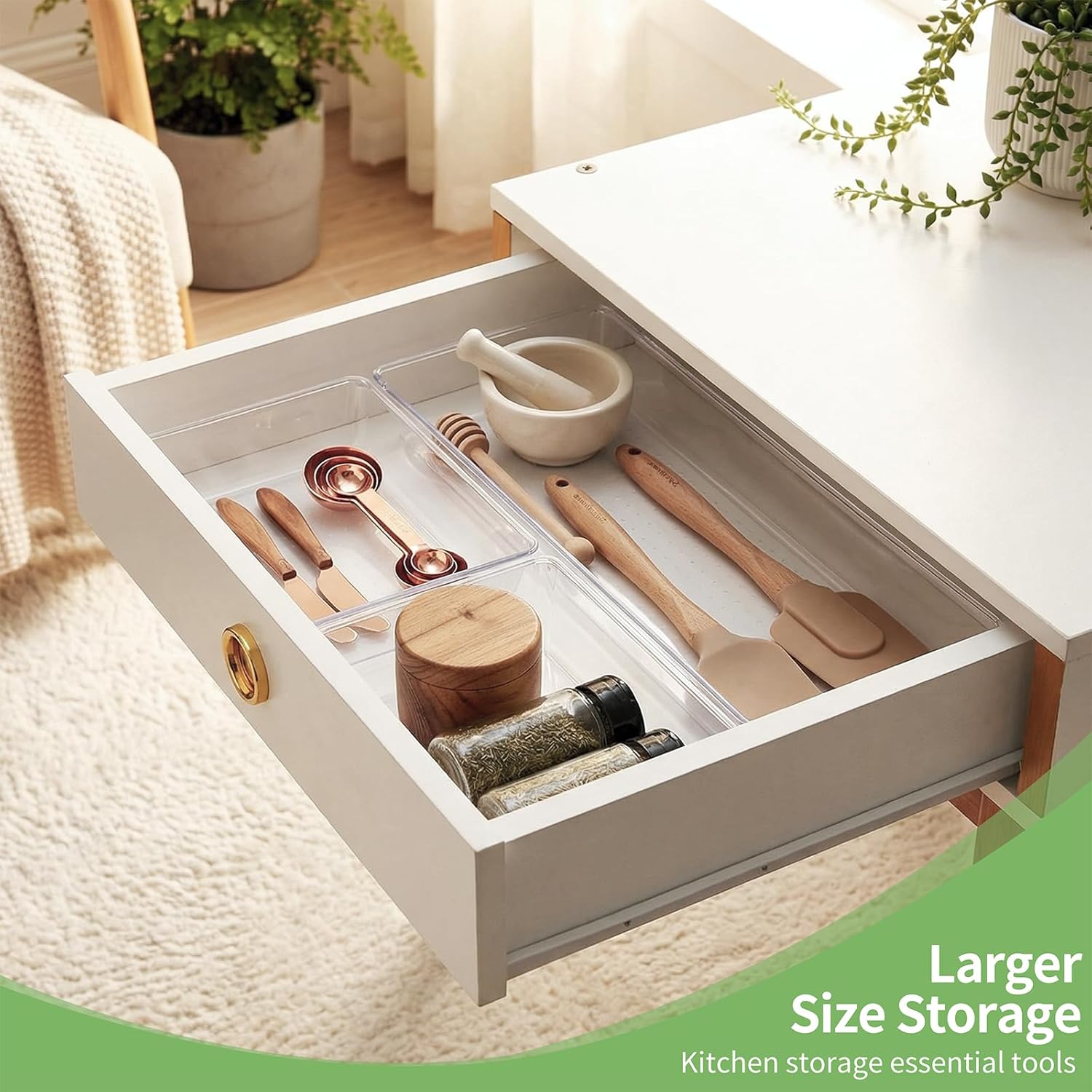 Skiennix Clear Plastic Drawer Organizer Tray - 6 PCS Large Size for Bathroom, Vanity & Office | 12'' Bins