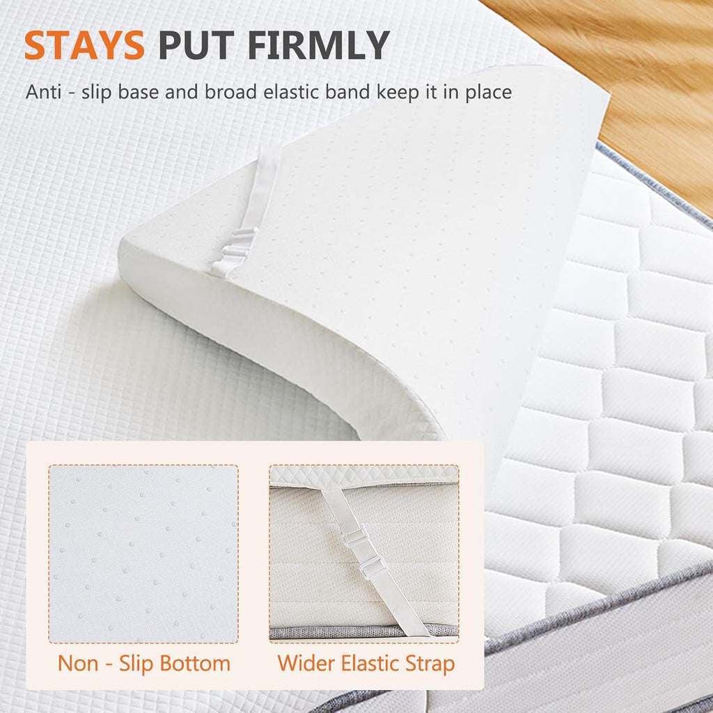 Sweetcrispy Memory Foam Mattress Topper - 3 Inch Gel-Infused Cooling Pad for Queen Size Bed | Removable Soft Cover