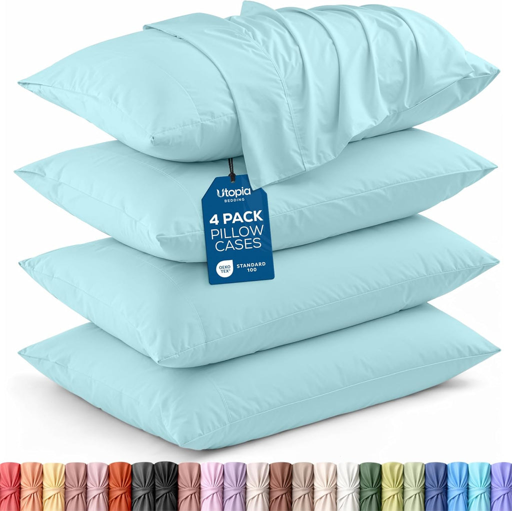 Utopia Bedding Standard Pillow Cases - Soft Brushed Microfiber - 4 Pack, Spa Blue, 20 x 26 Inches