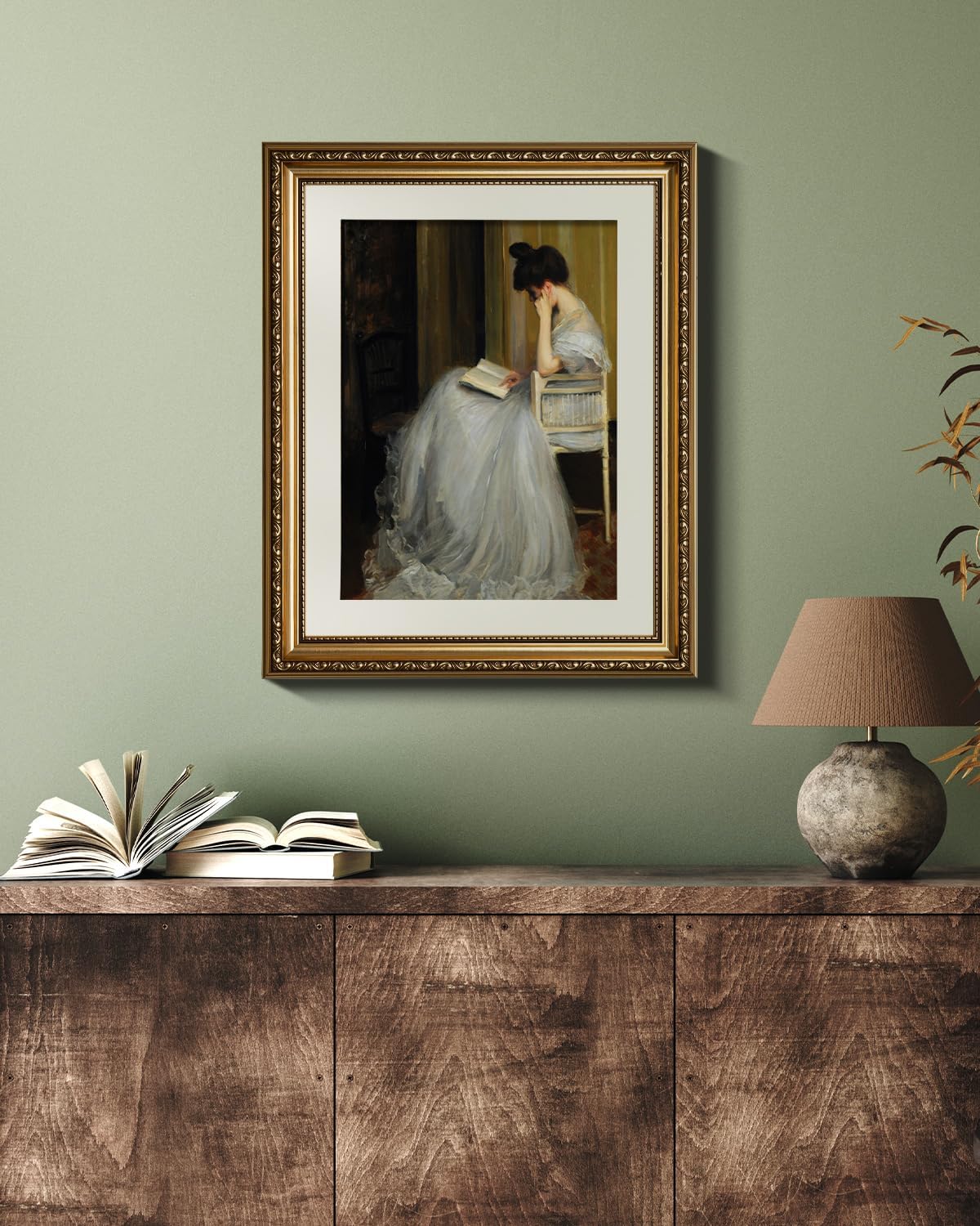 VIYYIEA Gold Framed Canvas Print - Vintage Women Reading Wall Art for Living Room & Bedroom | 13x16in