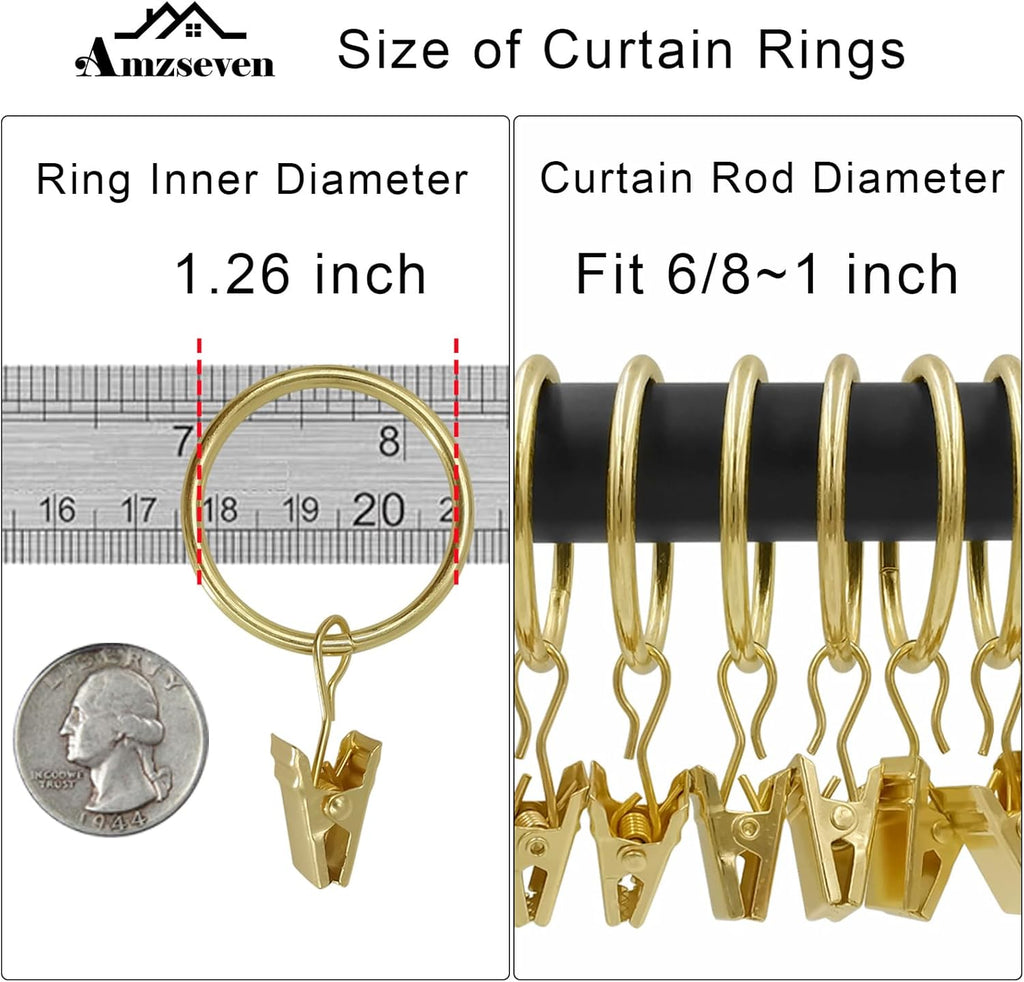 Skiennix 40 Pack Curtain Rings - Durable Drapery Clips with 1.26" Interior Diameter | Gold Finish