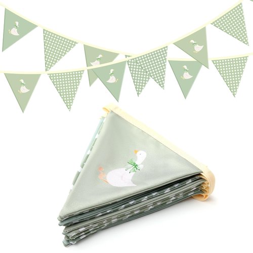 Hahafelt One Silly Goose Birthday Banner, Cute Silly Goose 1st Birthday Party Decorations Fabric Bunting Garland with Bow for Baby Shower, Nursery Room Decor(Plaid,Sage Green)
